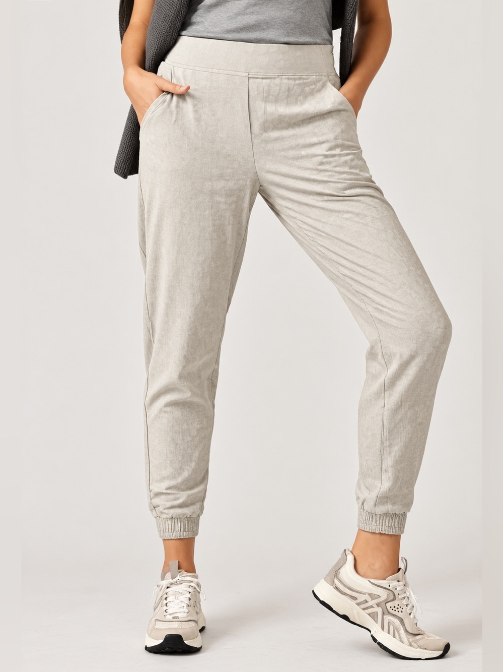 Athleta Brooklyn Textured Jogger Pants Animal Print Abalone Beige Tan Women's 16
